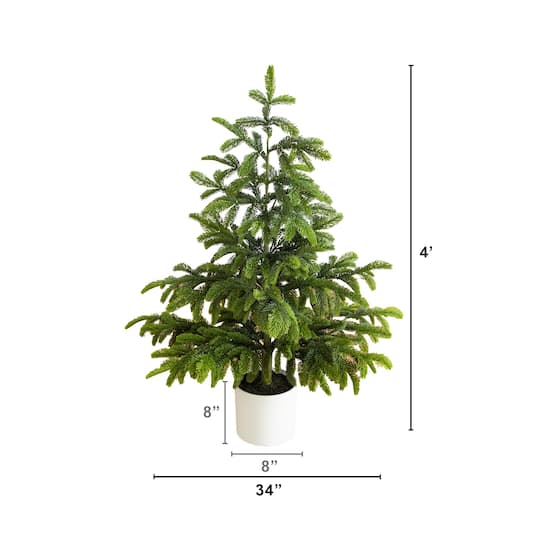 Nearly Natural 4ft. Unlit Artificial Real Touch Fir Christmas Tree in White Decorative Planter